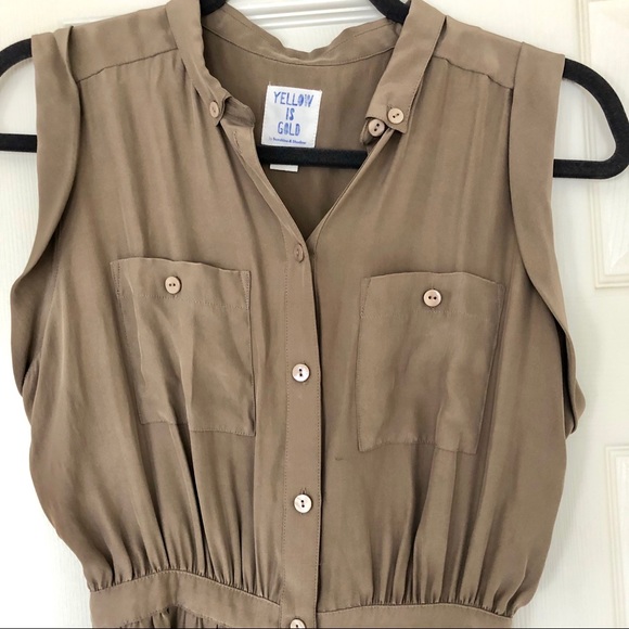 Urban Outfitters 100% Silk Taupe Shirtdress (S) - Picture 2 of 4